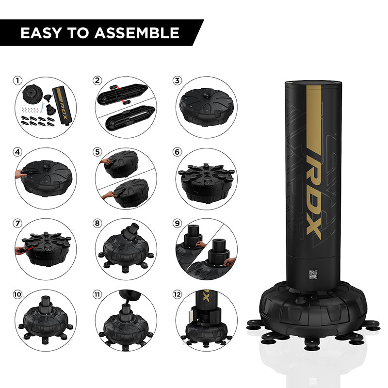 RDX F6 6ft Kara Golden & Black Free Standing Punch Bag With Mitts Set#color_golden