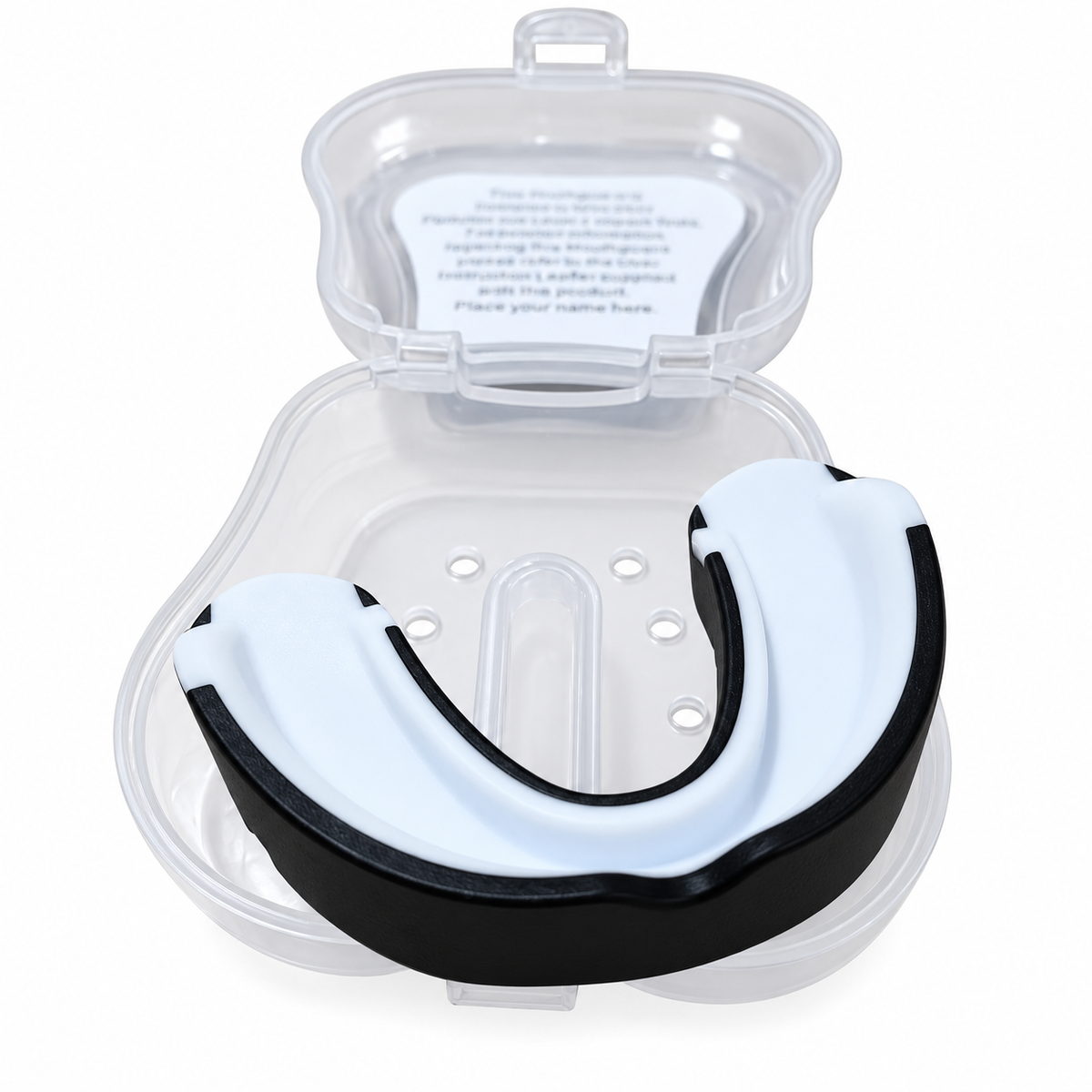 Bucal Redglove BK Premium negro y blanco con estuche abierto