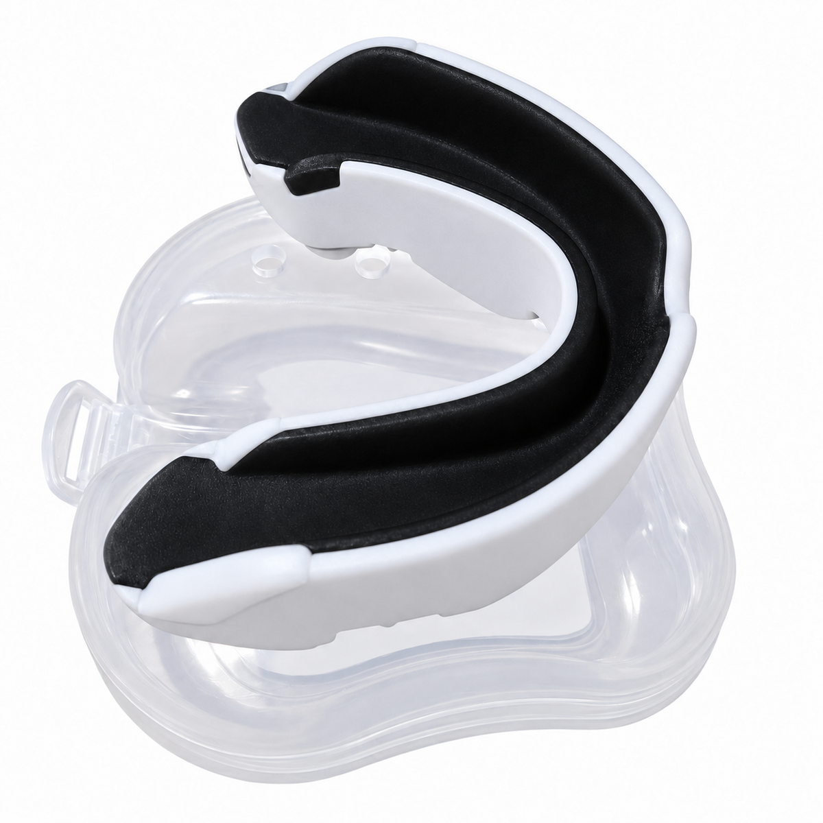 Bucal BK Premium blanco negro — vista lateral, fondo blanco