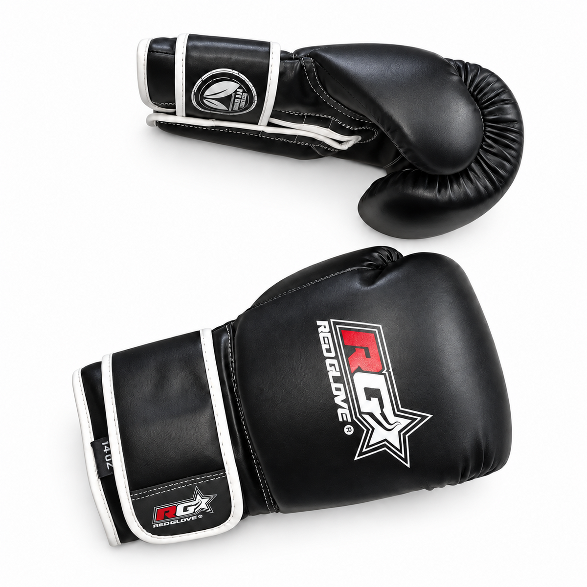 Guantes de boxeo Nero NTV negros, vista diagonal sobre fondo blanco