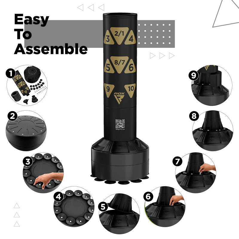 RDX Kt Ronin 4ft 2-In-1 Kids Free Standing Punch Bag Black With Gloves For Training & Workout Set#color_golden