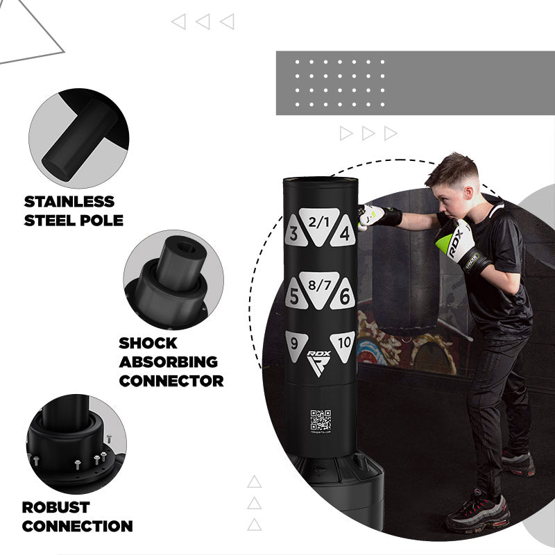 RDX Kt Ronin 4ft 2-In-1 Kids Free Standing Punch Bag Black With Gloves For Training & Workout Set#color_white