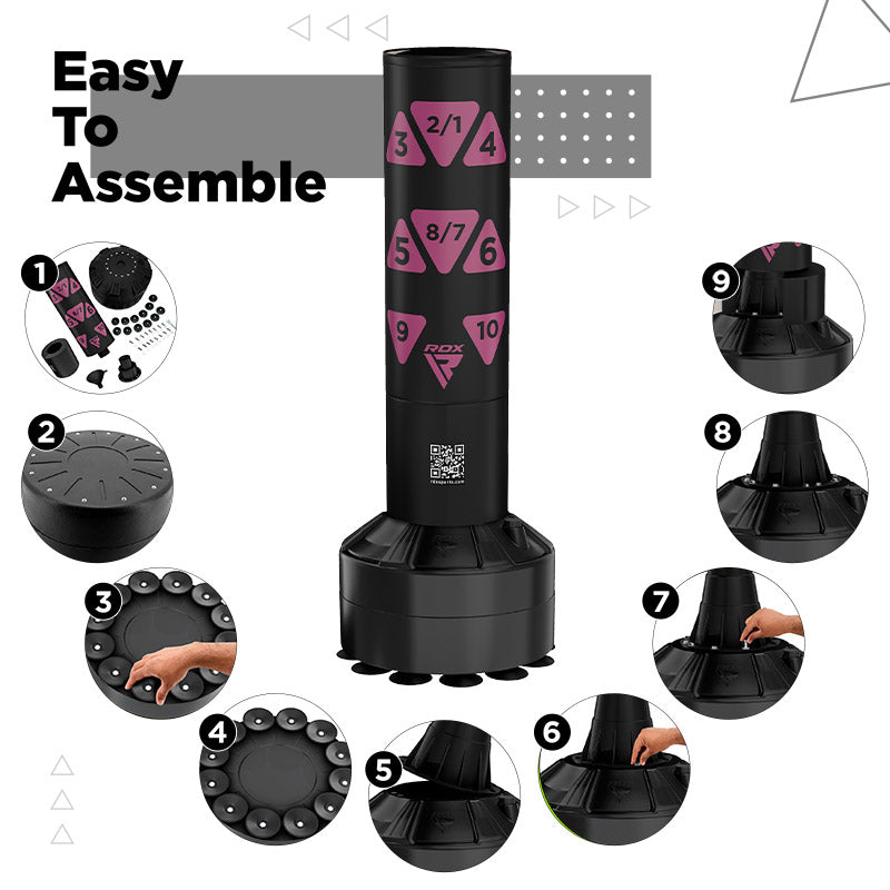 RDX Kt Ronin 4ft 2-In-1 Kids Free Standing Punch Bag Black With Gloves For Training & Workout Set#color_pink
