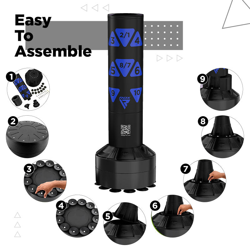 RDX Kt Ronin 4ft 2-In-1 Kids Free Standing Punch Bag Black With Gloves For Training & Workout Set#color_blue