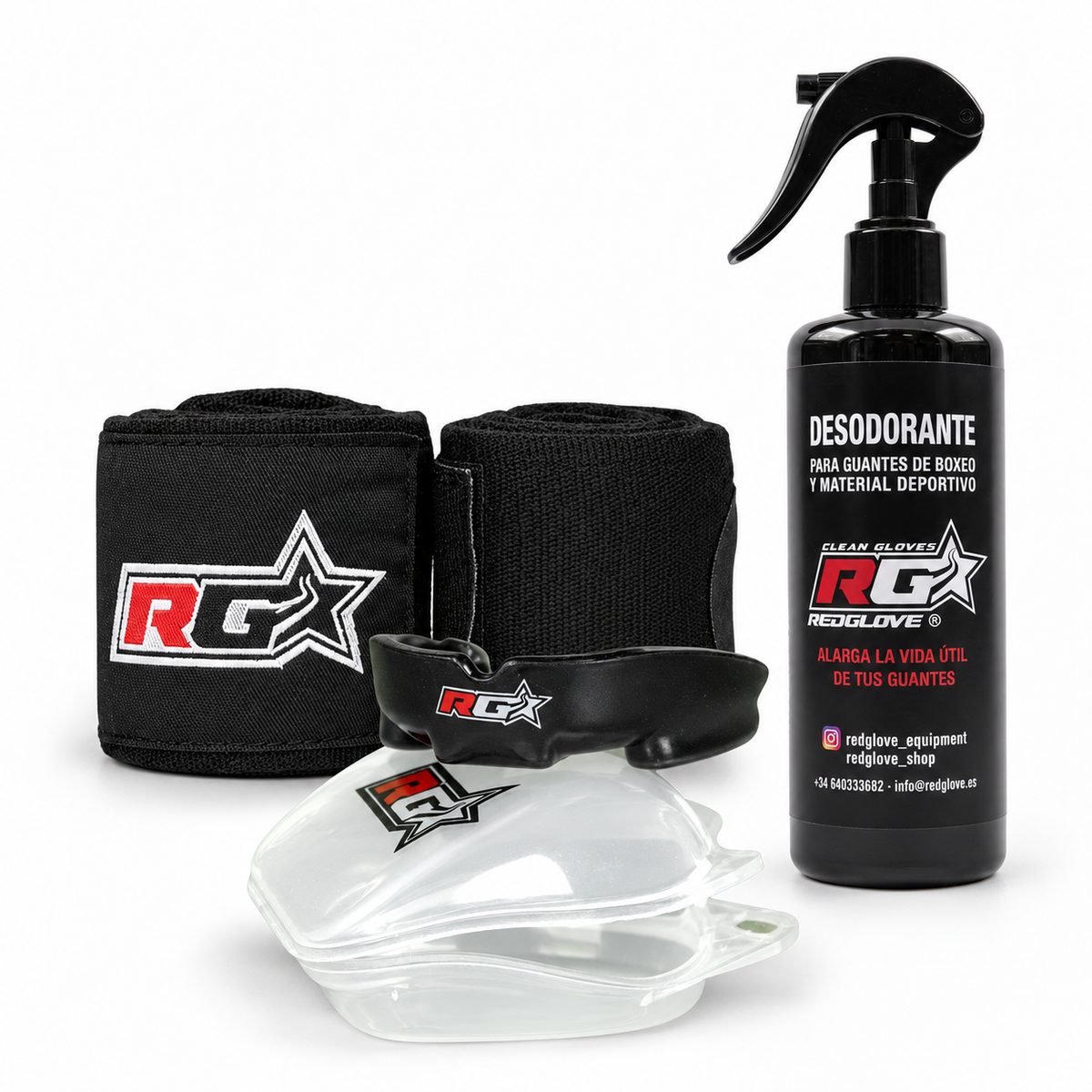 Pack Club Redglove con vendas negras, bucal RG Pro-Gel y desodorante para guantes