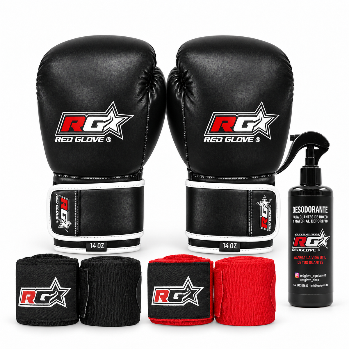 Pack Iniciación Nero con guantes, vendas negras y rojas y desodorante Redglove