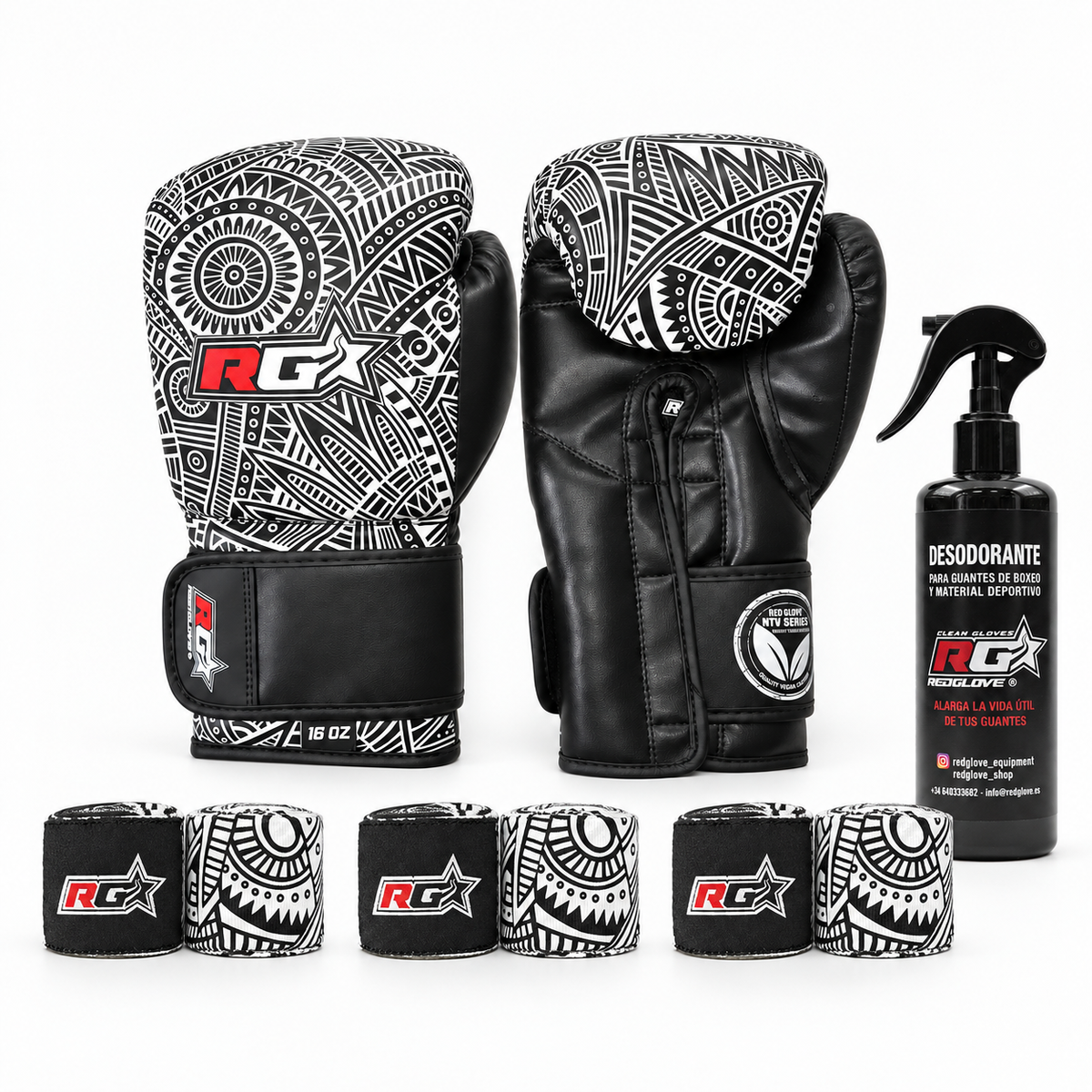 Pack Maorí 5 Piezas con guantes, tres pares de vendas Maorí y desodorante Redglove