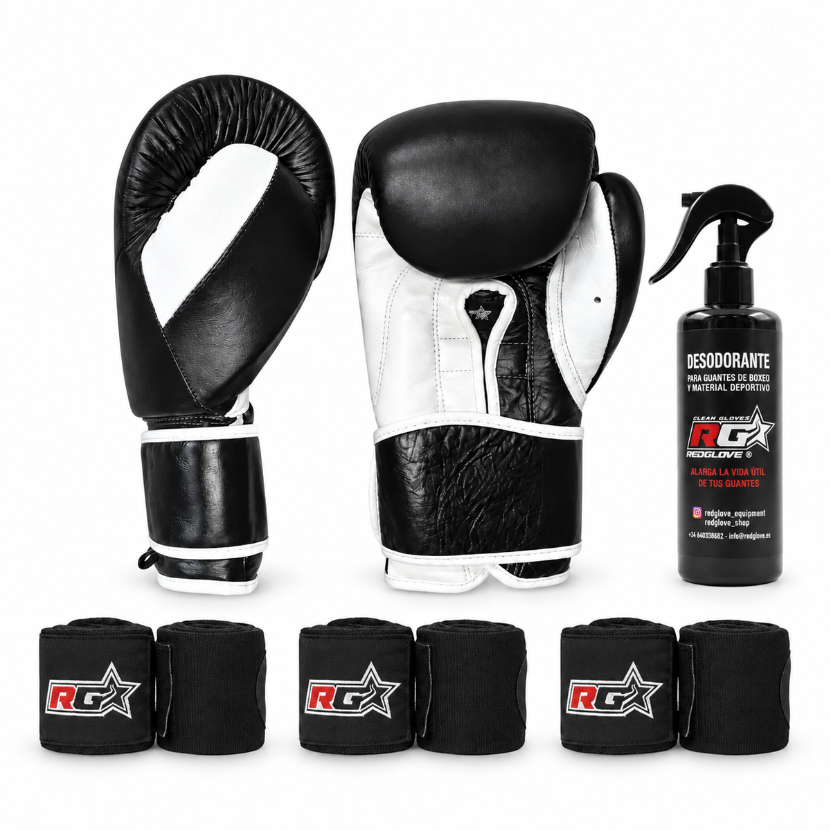 Pack Mercurial 5 Piezas con guantes, tres pares de vendas negras y desodorante Redglove