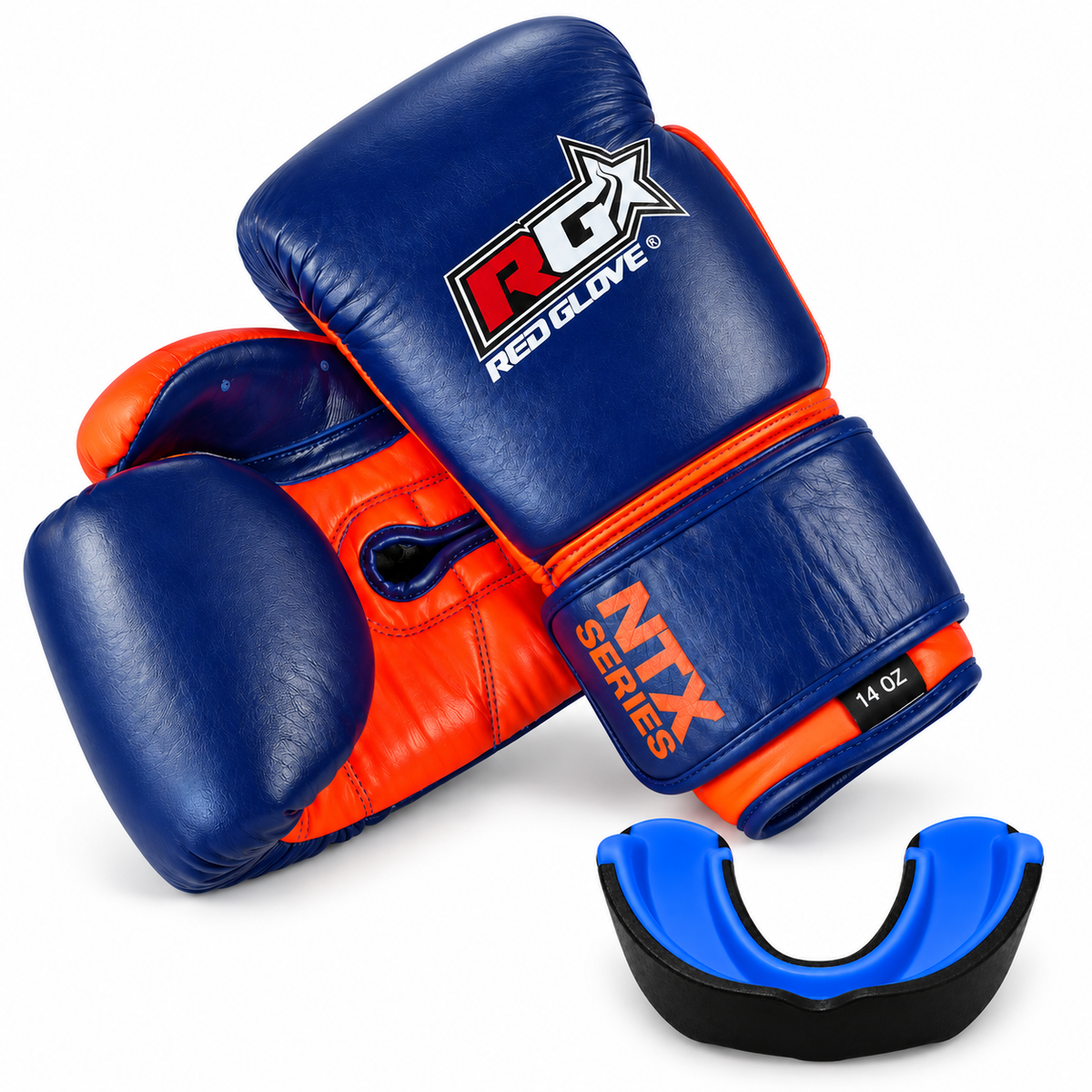 Pack NTX Blue Orange: Guantes + Bucal BK Premium Negro/Azul — guantes y bucal incluidos, composición con las fotos originales