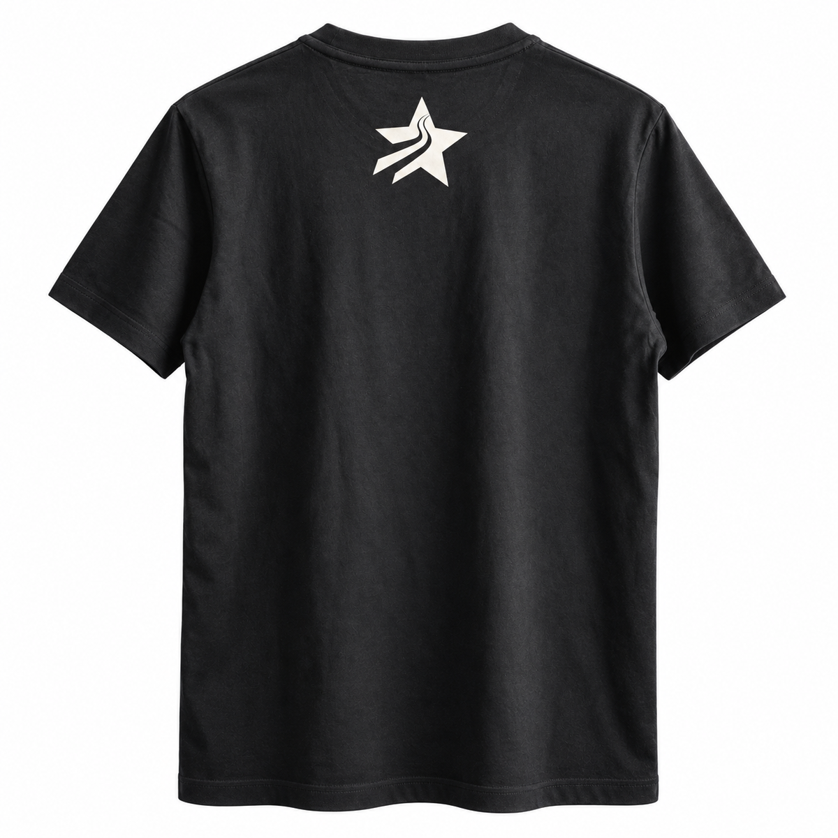 Camiseta negra RG Warrior Lifestyle, espalda con estrella blanca bajo el cuello