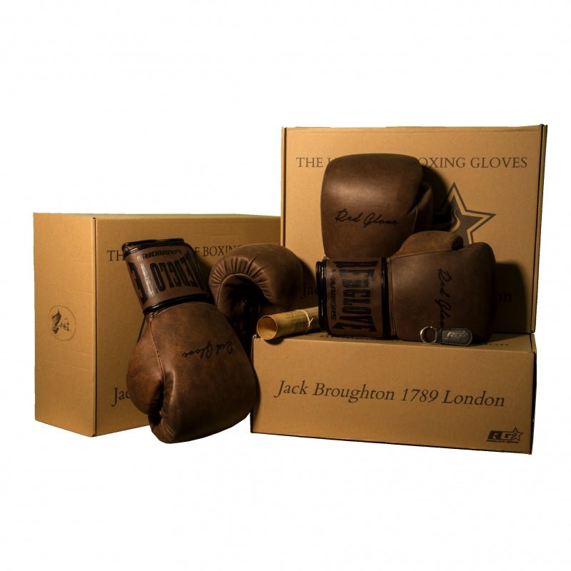 Guantes de boxeo vintage RG Jack Broughton de cuero envejecido